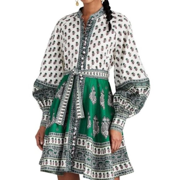 Zimmermann Dresses & Skirts - Zimmermann Amari Printed Green Linen Mini Dress